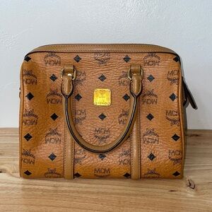 Authentic MCM Boston Bag Original Brown and Black Allover Leather Luxury Luxe